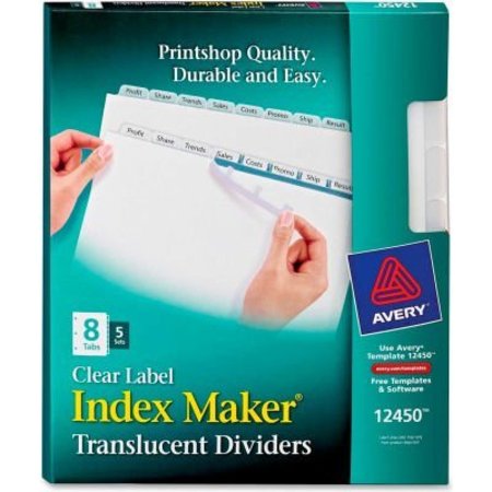 AVERY DENNISON Avery Index Maker Easy Apply Clear Label Divider, Blank, 8.5"x11", 8 Tabs, 5 Sets, White/White 12450